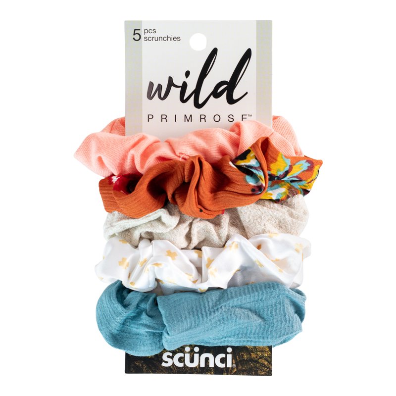 5-Piece Fabric Hair Scrunchie Set in Neutral Tones and Mixed Textures
