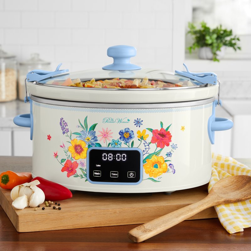 6-Quart Portable Slow Cooker with Touchscreen Control - Beautiful Blooms Pattern