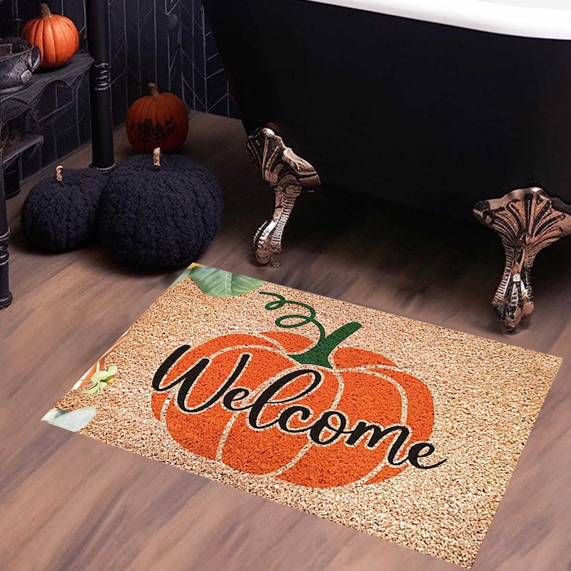 Black Halloween Pumpkin Area Rug 19.67x31.49in Non-Slip Floor Mat for Door Bathroom Kitchen