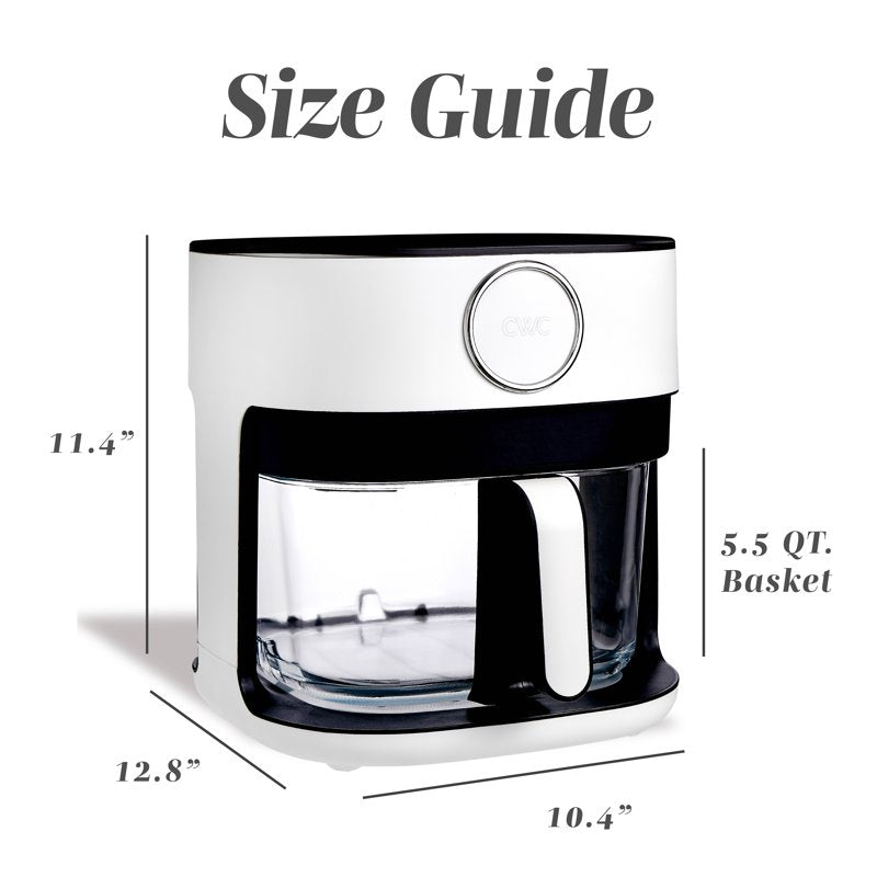 5.5Qt Glass Air Fryer - 1400W Digital Kitchen Appliance with 8 Presets, White