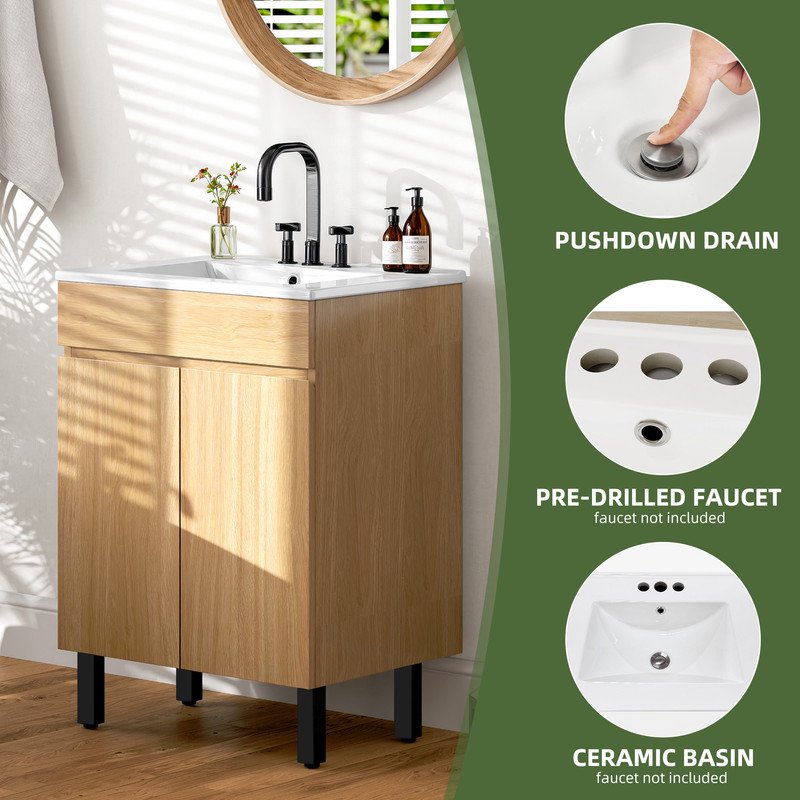 24-Inch Bathroom Vanity with Undermount Sink - Brown, Soft-Close Doors, Modern Free Standing Storage Cabinet - Variation of THIS listing
