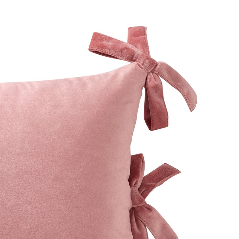 Blush Pink Velvet Bow Oblong Decorative Pillow - 14x20 Home Decor