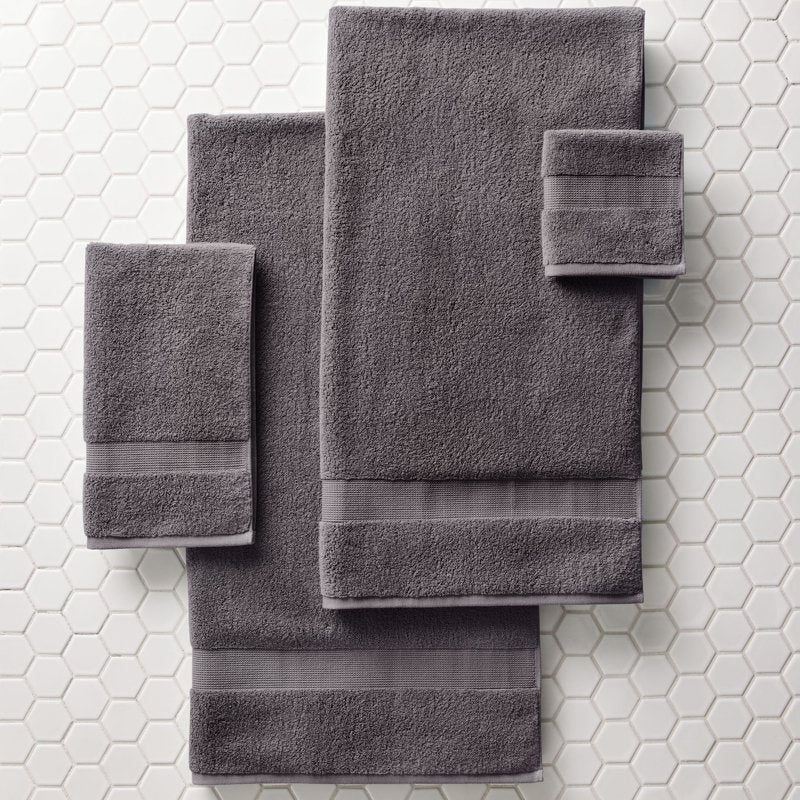 6-Piece Solid Cotton Towel Set - Grey Flannel, Soft & Absorbent