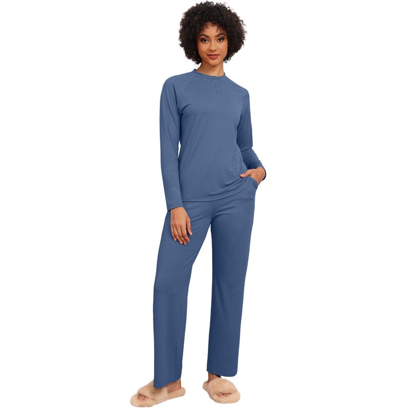 Couple Pajama Set for Women XL - Soft Matching Sleepwear with Pockets - Gray Blue