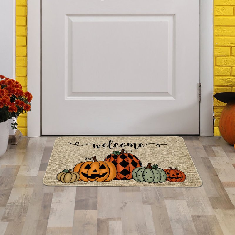 Welcome Fall Door Mat - Seasonal Pumpkin Doormat with Non-Slip Back - Variation A