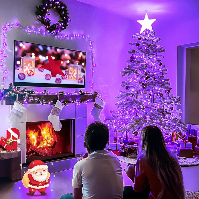 Purple Connectable 100 LED Christmas String Lights - Indoor & Outdoor, 8 Modes, 33ft