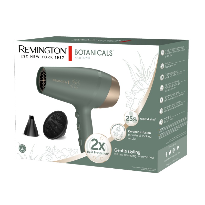 Ceramic Hair Dryer with 6 Heat Settings & Cool Shot - Green
