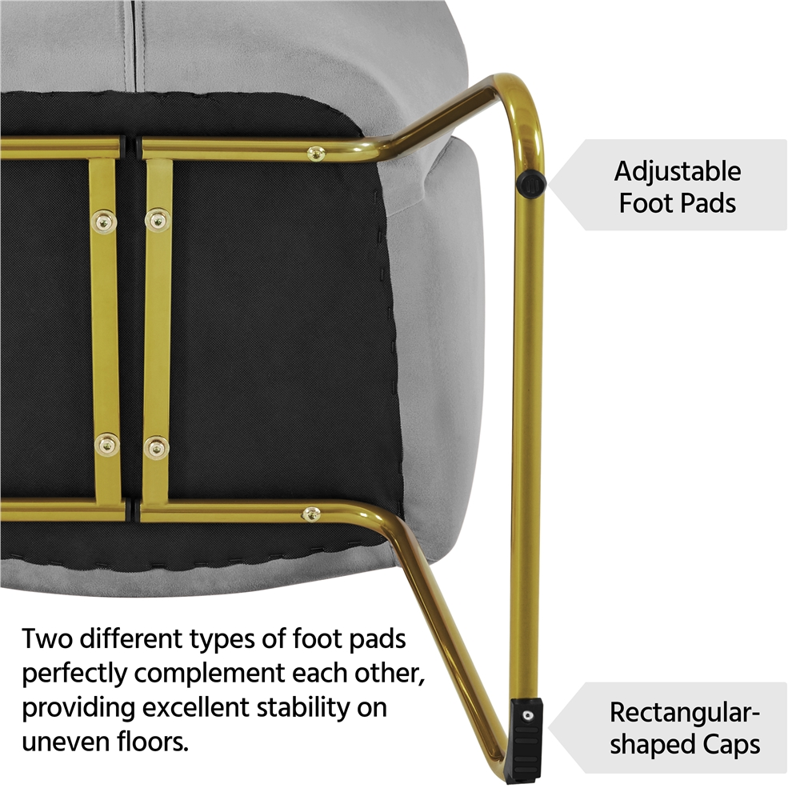Glam Velvet Accent Chair with Golden Metal Legs - Gray