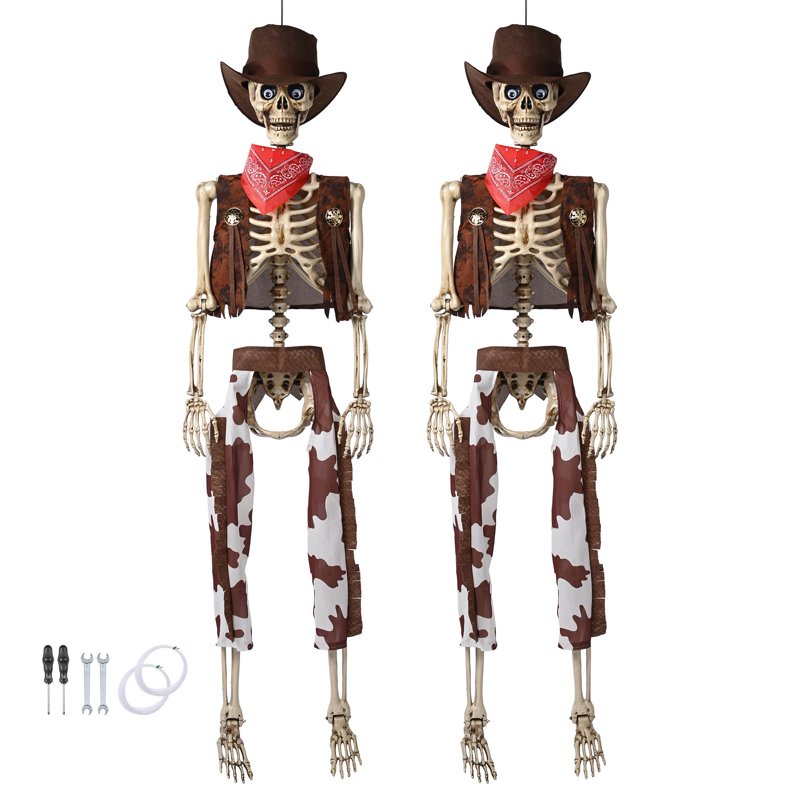 Halloween Pirate Skeleton Costume 2-Pack - Life-Size Cowboy Decor for Outdoor Indoor Use