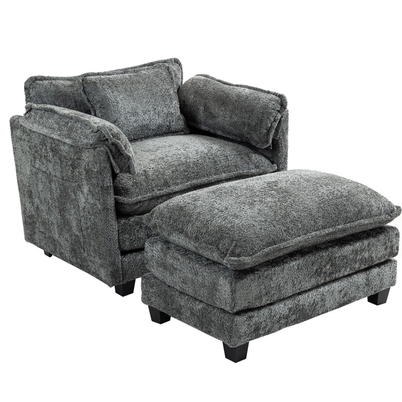 Boucle Accent Chair with Ottoman - Cozy Upholstered Lounge Chair