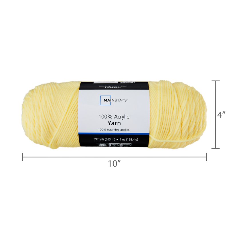 Mainstays Medium Acrylic Yarn - Yellow Charm 7oz, Versatile Crafting Yarn