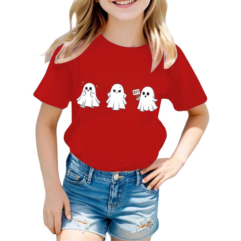 Kids Halloween T-Shirt for 1-13 Years - Red, Short Sleeve, Fun Design - Variation Z14-Red, 4-5 Years