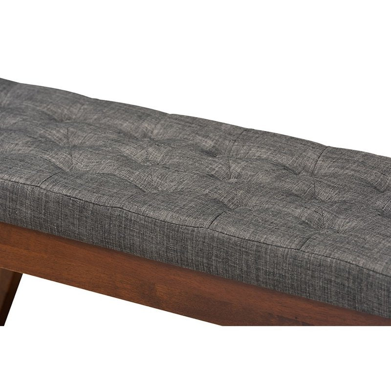 Mid-Century Modern Upholstered Dining Bench - Medium Grey & Dark Gray