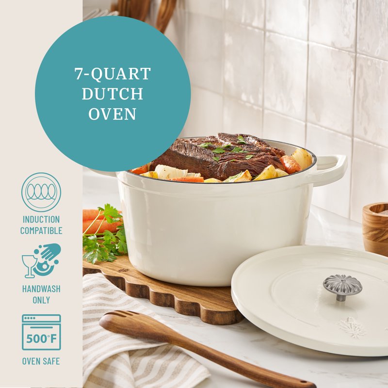 7-Quart Enameled Cast Iron Dutch Oven with Lid - Linen