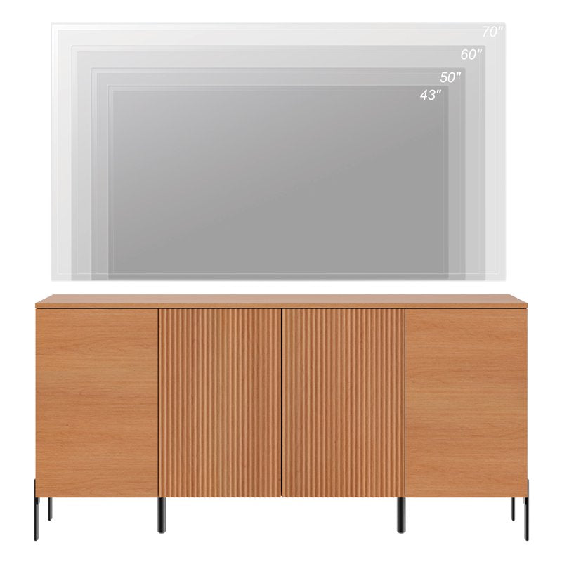 61" Minimalist 4-Door Sideboard - Mocha with Geometric Design