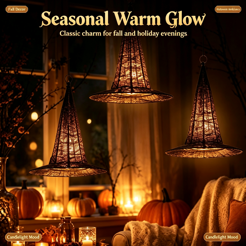 Magic 3PC Halloween Witch Hat Lights Waterproof Hanging Decor - Spooky Glow Set