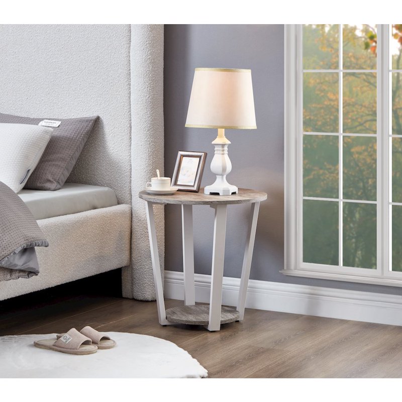 Contemporary Round End Table with Shelf - Multiple Colors