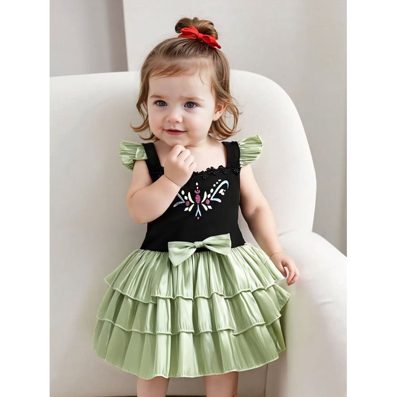 Flutter Sleeve Green Baby Girl Princess Dress & Headband Set 6-24 Months