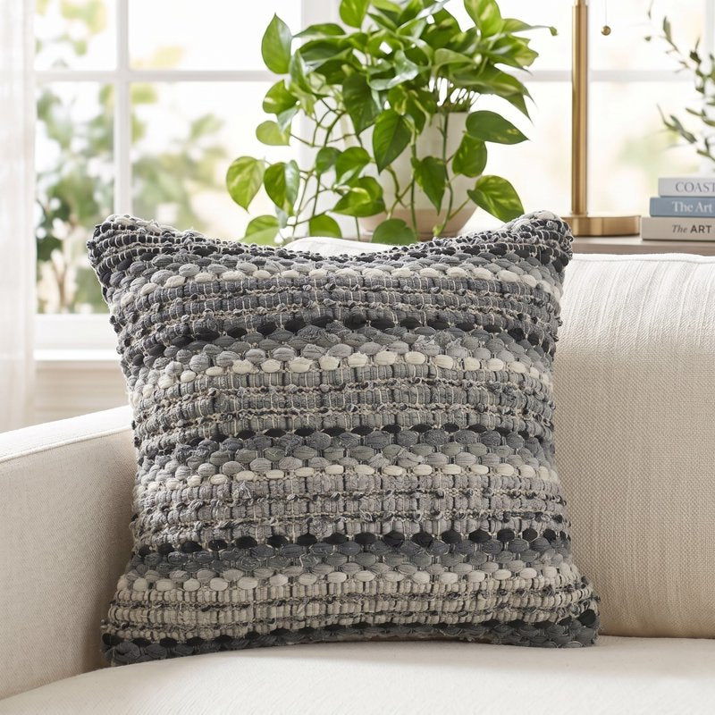 Black/Gray Striped Cotton Blend Throw Pillow - 18x18 Inch Adult Decor - Variation of THIS listing