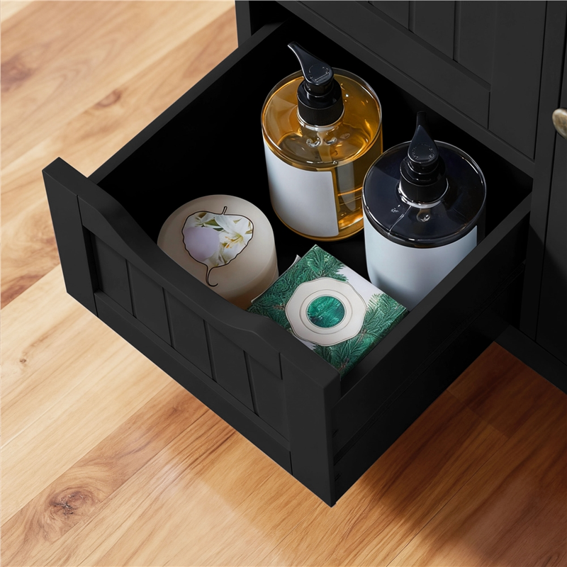 Bathroom Floor Cabinet with Drawers - Black Wooden Storage Organizer - Alden Design