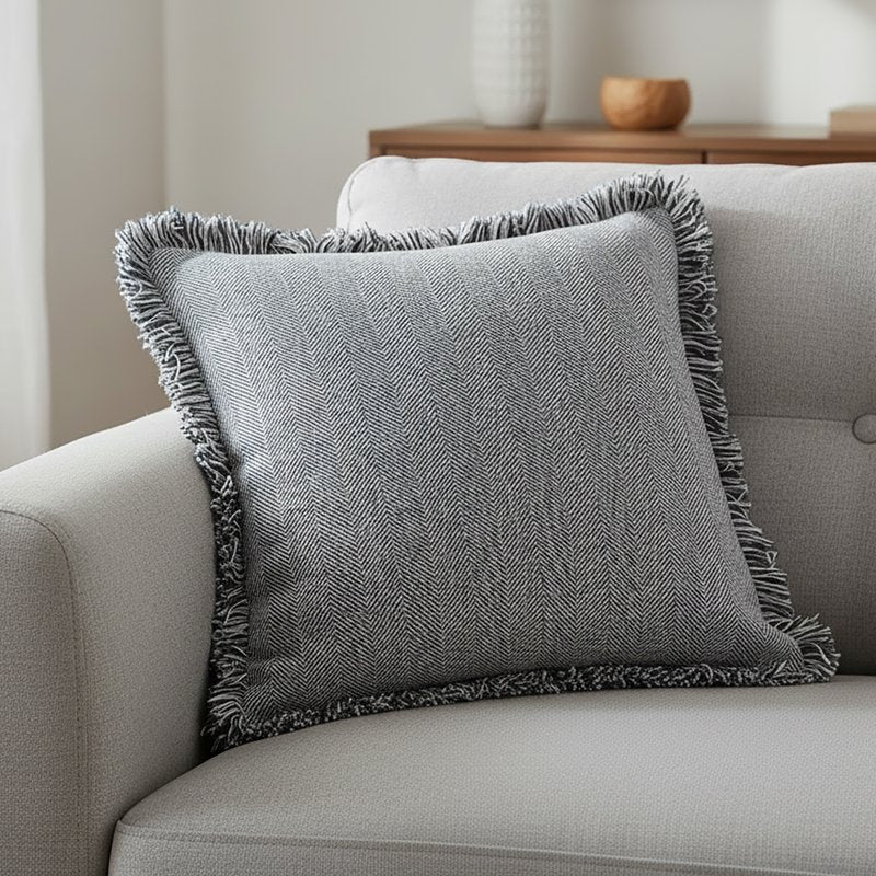 Gray Herringbone Decorative Pillow Set - 20x20 Inch, 2-Piece Cotton Cover