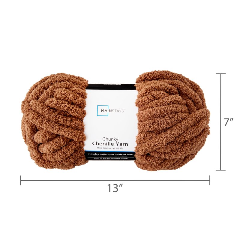 Mainstays Chunky Chenille Yarn - Toffee, Super Bulky, 31.7 Yards
