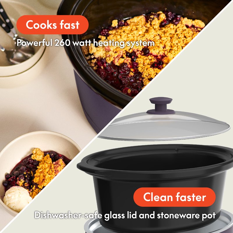 6 Qt Slow Cooker with 3 Temperature Settings - Plum