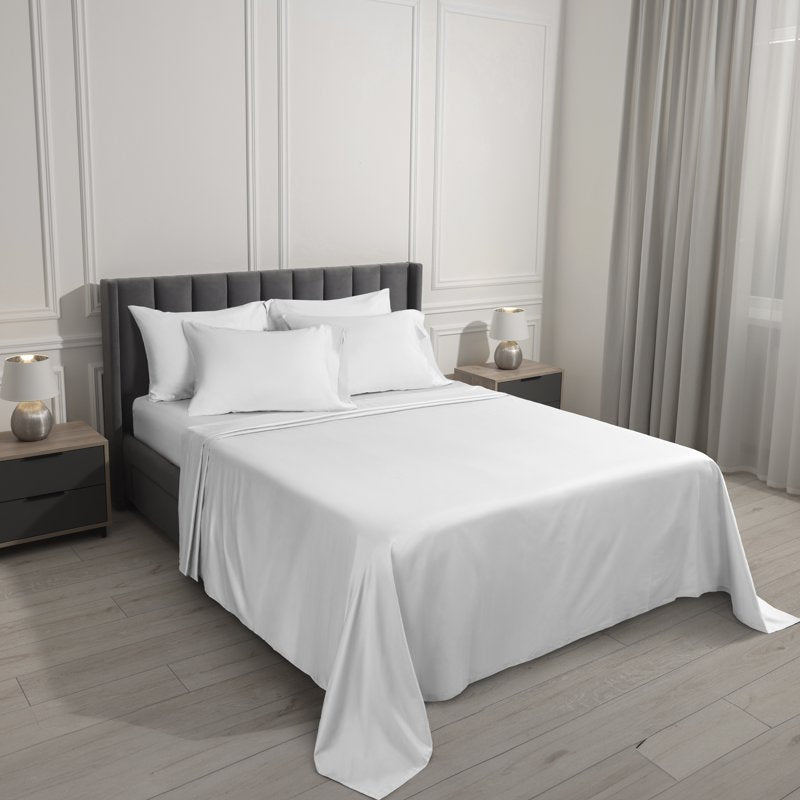 Full Bed Sheet Set - White 800 Thread Count Cotton Rich Sateen with Deep Pocket - Bright White, 6 Pieces