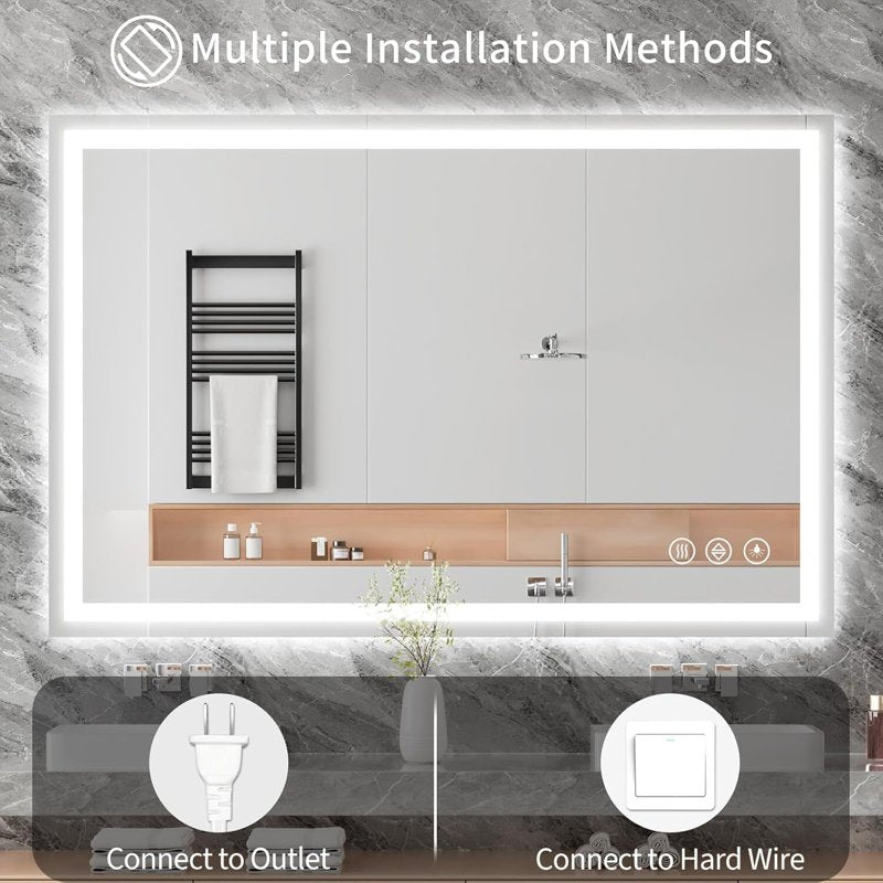 40x60 Inch LED Bathroom Mirror with Lights, Adjustable Brightness & Defogging