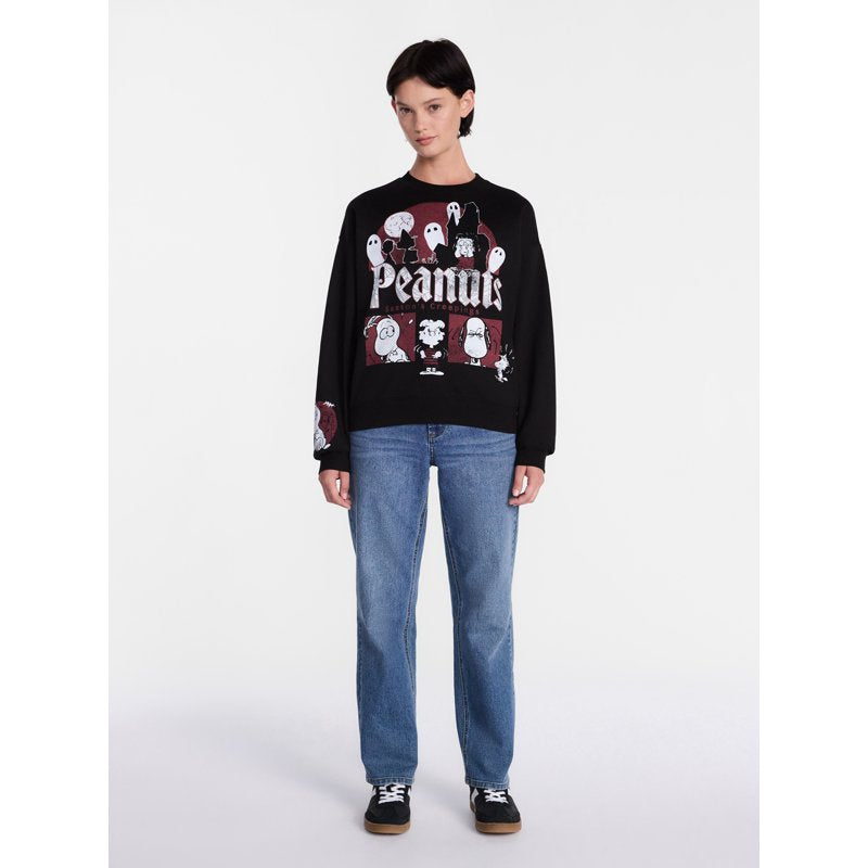 Rich Black Peanuts Halloween Graphic Fleece Sweatshirt for Women XXS