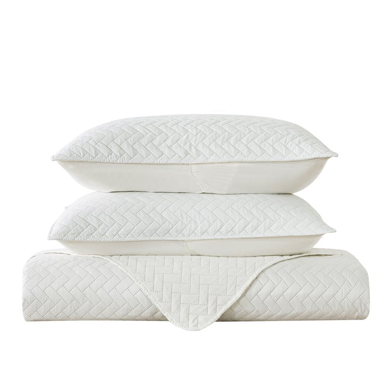 Queen Size Lightweight Quilt Set - Soft Microfiber Bedding Coverlet with 2 Shams, White