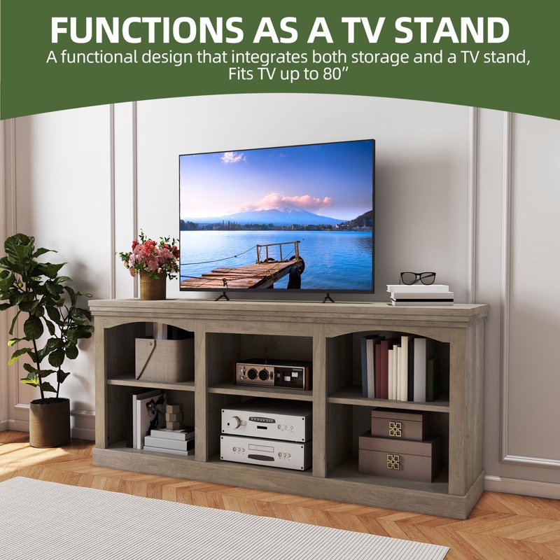 Farmhouse 70" TV Stand for Up to 80" TVs with Storage Cabinets