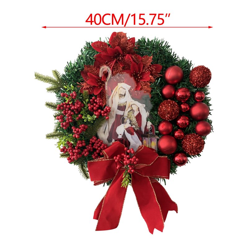 16-Inch Artificial Christmas Wreath with Bow for Front Door Holiday Decor