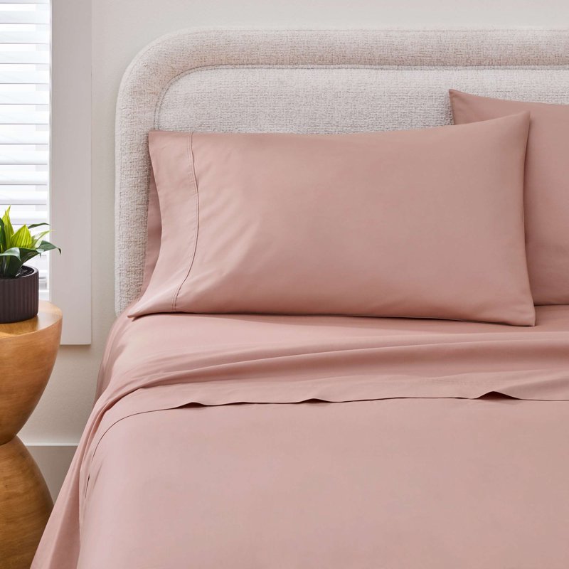 King Size Cotton Percale Pillowcases - 2 Pack, Antique Blush, 300 Thread Count