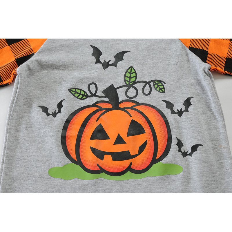 Kids Halloween Pumpkin Graphic Long Sleeve T-Shirt - Gray 6T - Boys Costume Top