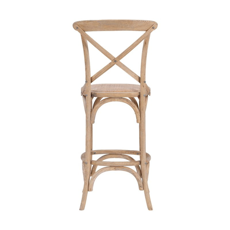 30" Gray Wash Bar Stool with Curved Wood Frame - Vintage Style