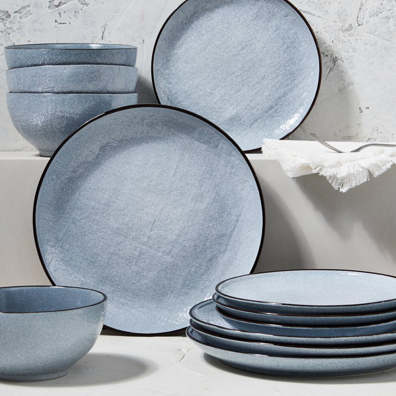 12-Piece Denim Stoneware Dinnerware Set - Service for Four
