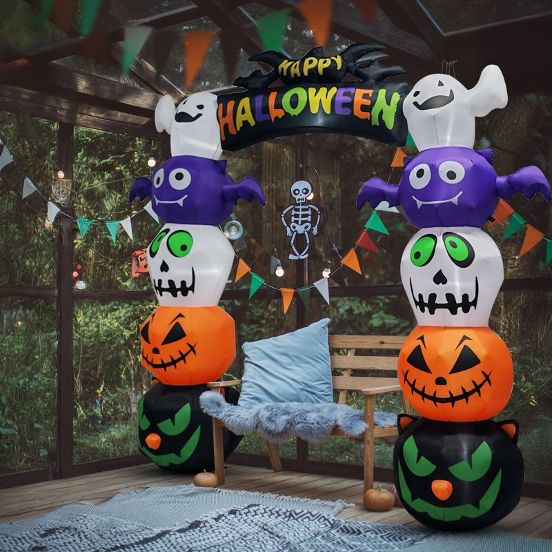 Halloween Inflatable Pumpkin Ghost Archway - 8.2FT with LED Lights, Outdoor Decorations