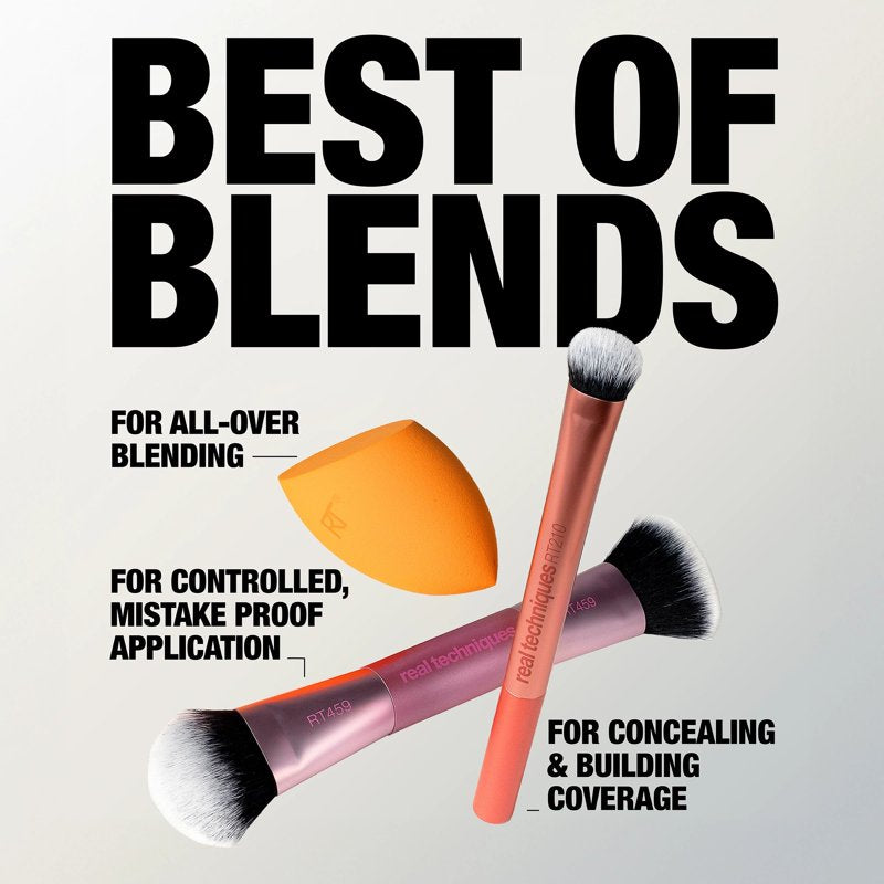 3-Piece Makeup Brush and Blending Sponge Set for Flawless Application