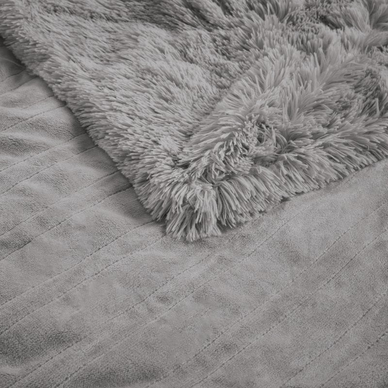 Grey Serta Leena Shaggy Faux Fur Heated Throw Blanket 50x60 Inch