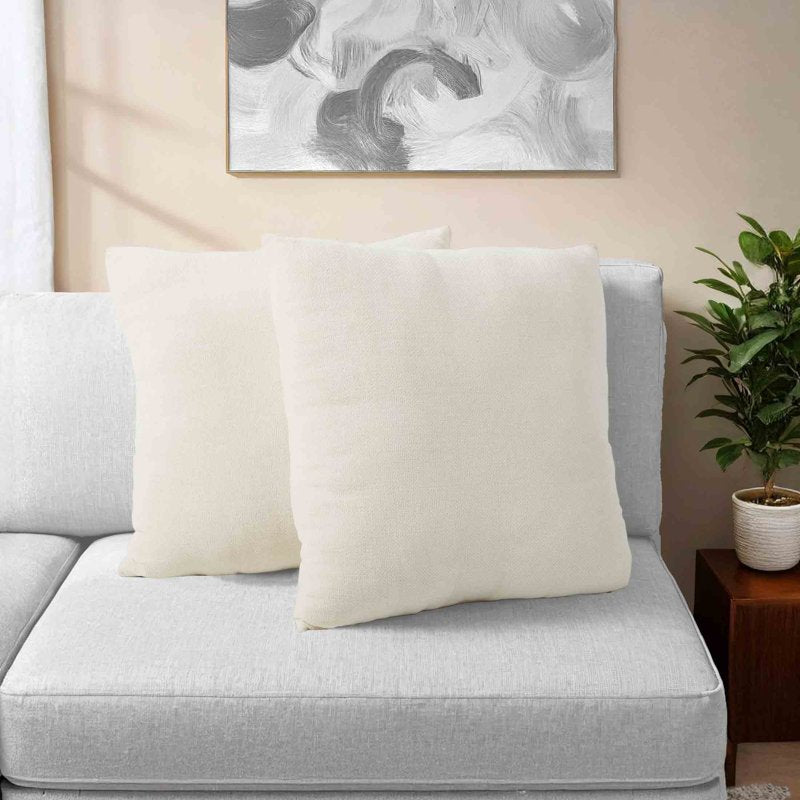White Chenille Decorative Pillow Set - 18 x 18 Inches, 2 Pack