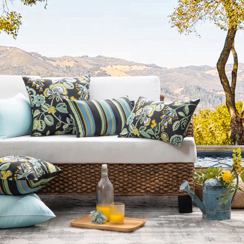 Outdoor Waterproof Floral Throw Pillow Set - Dark Green 12x20 Inch, Pack of 2
