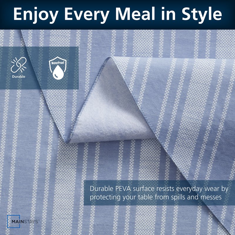 PEVA Indoor & Outdoor Tablecloth 70" Round - Saville Blue Stripe