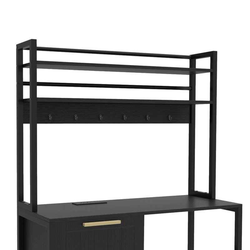 Mini Fridge Stand with Power Outlets & Trash Storage - Black