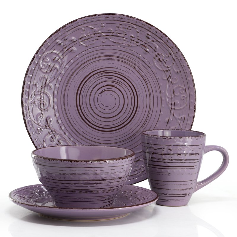 16-Piece Stoneware Dinnerware Set - Purple