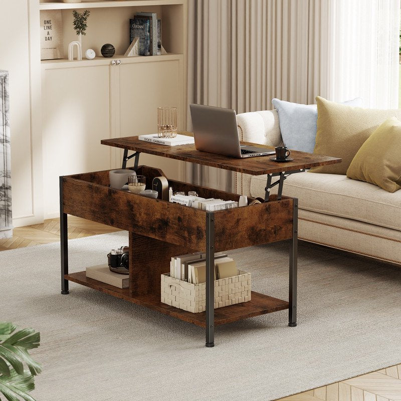 Lift Top Coffee Table with Storage - 39 Inch Farmhouse Design