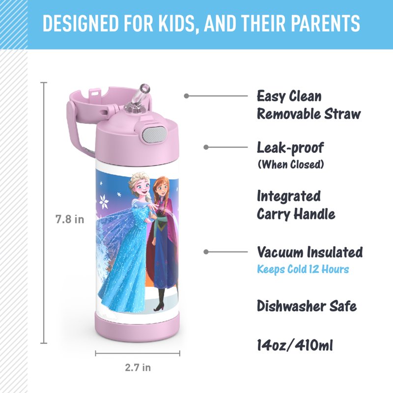 Kids Stainless Steel Funtainer Water Bottle with Straw - Frozen, 2 Pack
