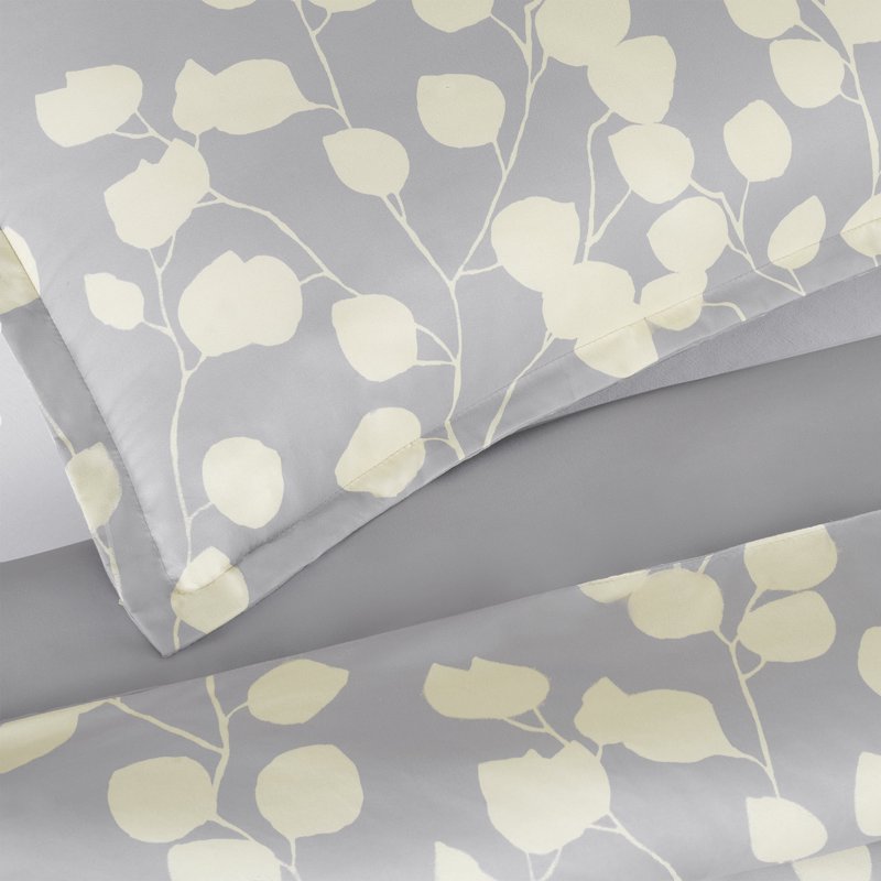 King Bedding Set - Serta Simply Clean Grey & Yellow Botanical Leaf 7-Piece