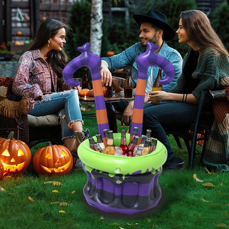 Halloween Inflatable Witch Leg Ice Bucket - Outdoor Beverage Cooler for Parties