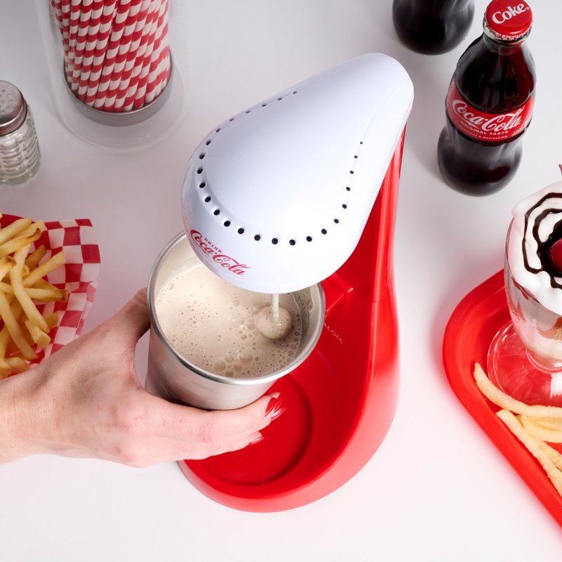 Retro Milkshake Maker - 16 oz Drink Mixer with Stainless Steel Cup - Red